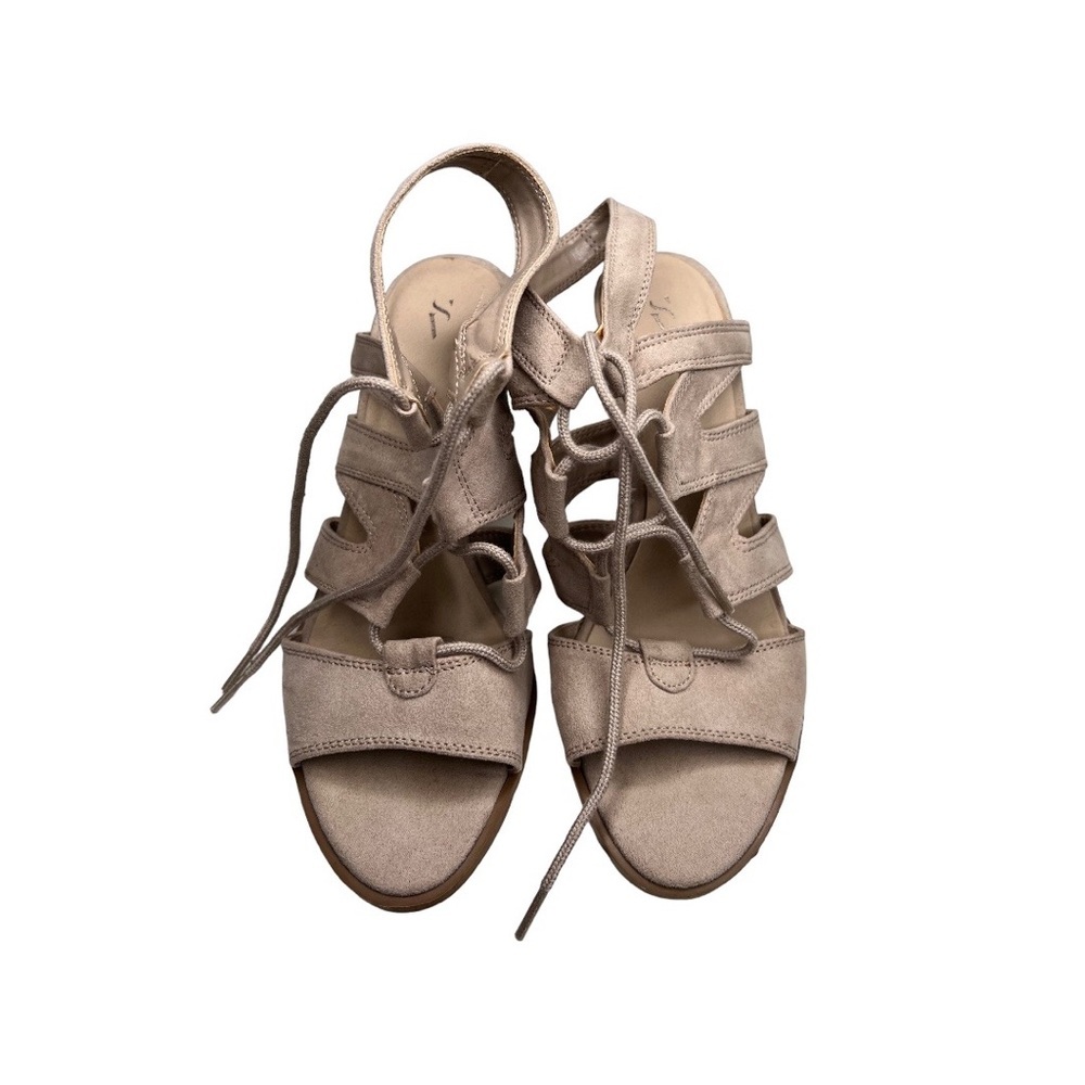 Simply Vera Vera Wang | Cream/Tan Open Toe Suede Strappy Lace up Heels Sz 7.5 - Picture 7 of 9